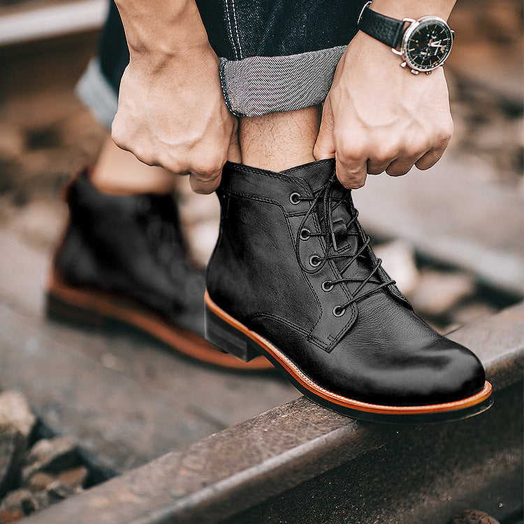Unisex Faux Leather Lace-Up Vintage Style Casual Ankle Boots