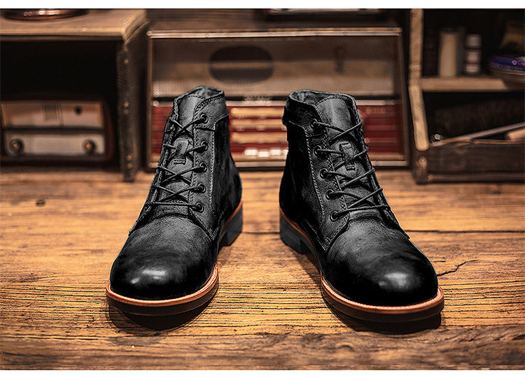 Unisex Faux Leather Lace-Up Vintage Style Casual Ankle Boots
