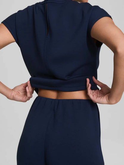 Short Sleeve Tie-waist Jumpsuit