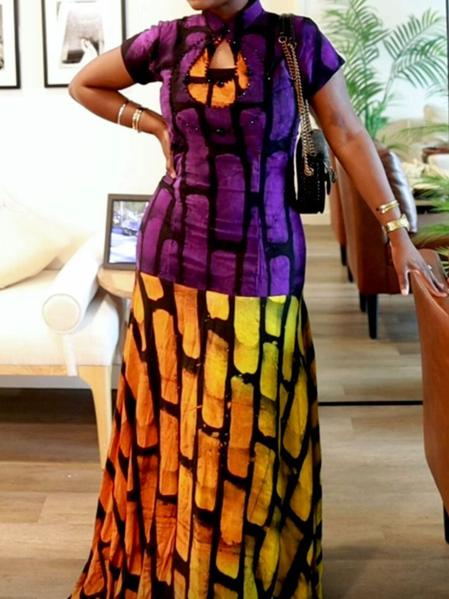Fashion Cutout Color Block Maxi Dress