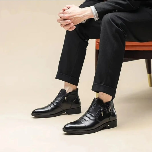 Men's Calf-Skin Pointed-Toe Dress Boots