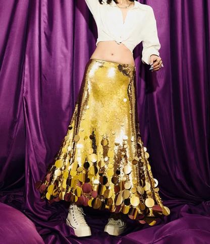 Stitched Sequin High-Waist High-Rise Skirt