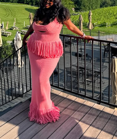 Knitted Fringed Cutout Two Pieces Dress