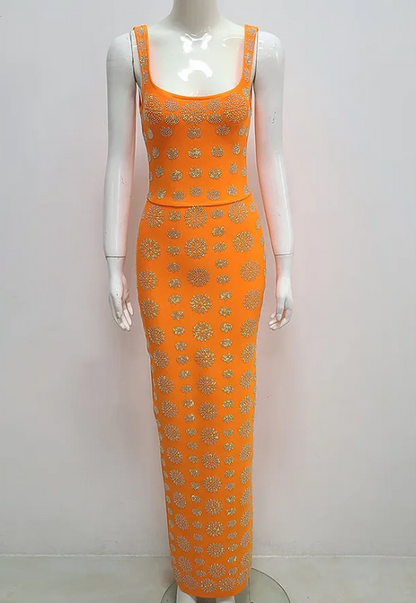 Rhinestone Hot Flower Hip Dress