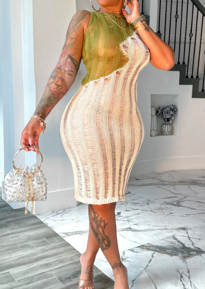 Sleeveless Knitted Hip-wrapped Midi Dress