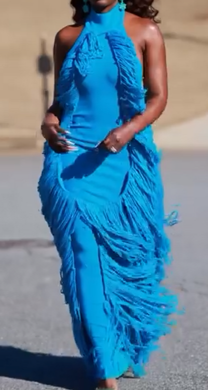 Halter Neck Tassel Backless Dress