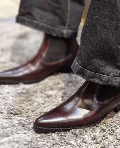 Men's Reddish-brown Pointed Toe Slip-on Ankle Boots