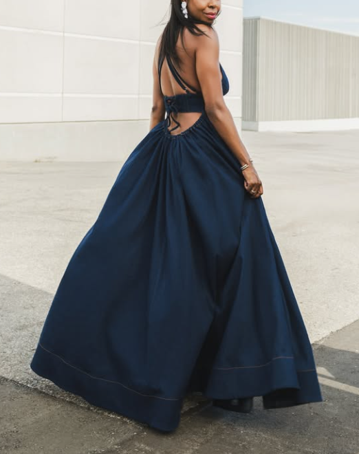 Sexy Slim Fit Suspender Dress Deep V Slit Banquet Evening Dress