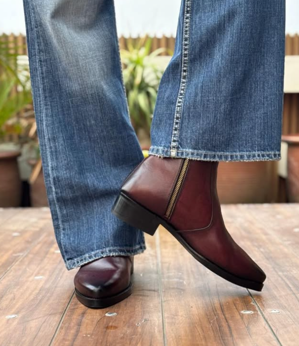 Men's Burgundy Smudge Toe Side Zipper Ankle Boots