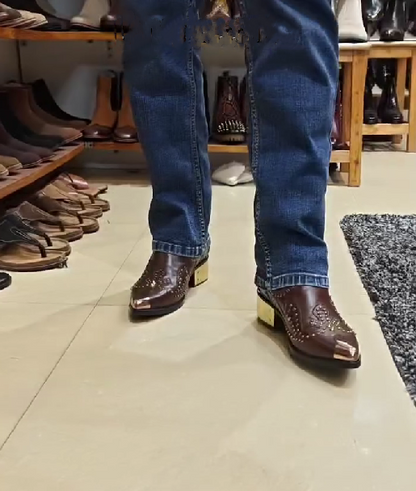 Men's Metal Toe Embroidered Rivet Ankle Boots