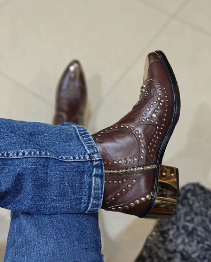 Men's Metal Toe Embroidered Rivet Ankle Boots