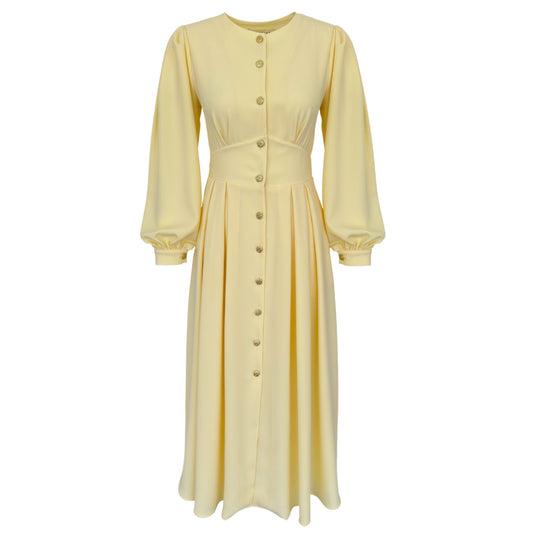 Long Sleeve Round Neck Puff Sleeve Maxi Dress