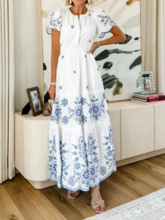 Eyelet Short Sleeve Maxi Dress
