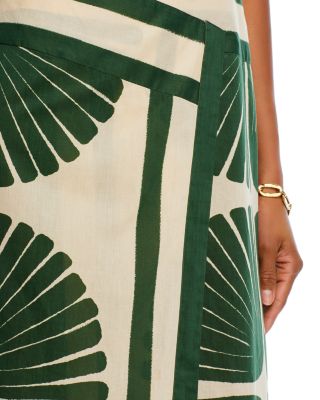 Palm Leaf Printed Strapless Wrap Midi Dress - Green and Cream