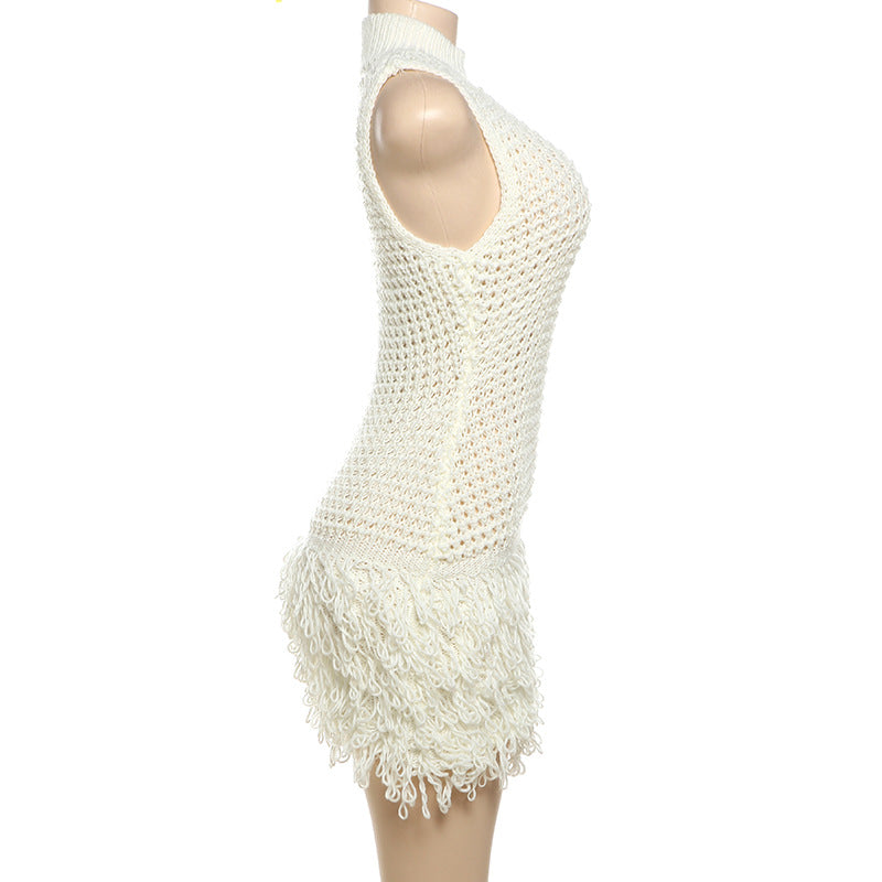 Sleeveless Tassel Hollow Patchwork Dress