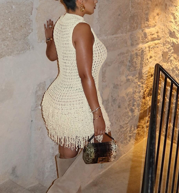 Sleeveless Tassel Hollow Patchwork Dress