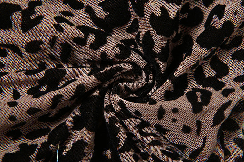 Leopard Print Hollow Lace-up Bodysuit