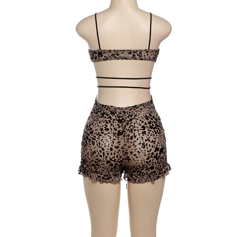 Leopard Print Hollow Lace-up Bodysuit