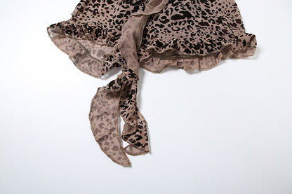 Leopard Print Hollow Lace-up Bodysuit