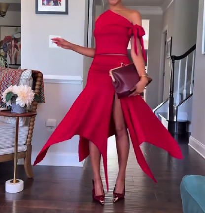 Off-Shoulder Asymmetrical Skirt Set