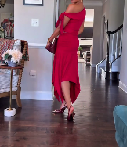 Off-Shoulder Asymmetrical Skirt Set