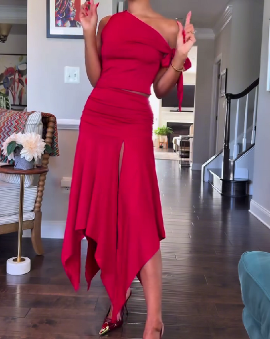 Off-Shoulder Asymmetrical Skirt Set