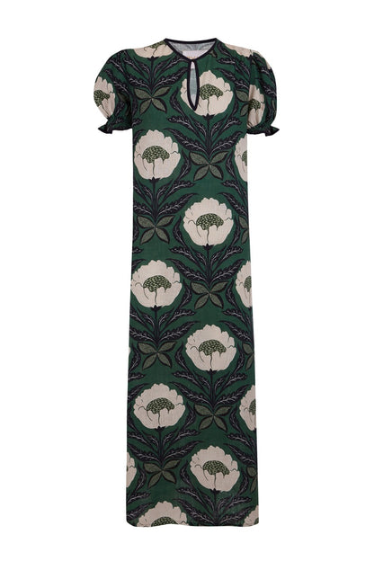 Round Neck Puff Sleeve Slit Dress