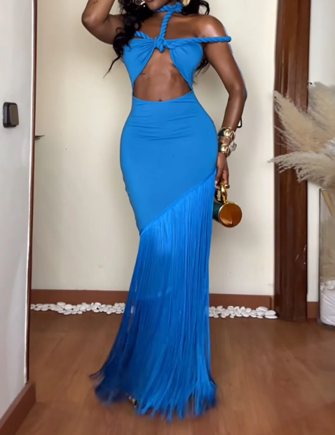 Coastal Rhythm Fringes Maxi Dress