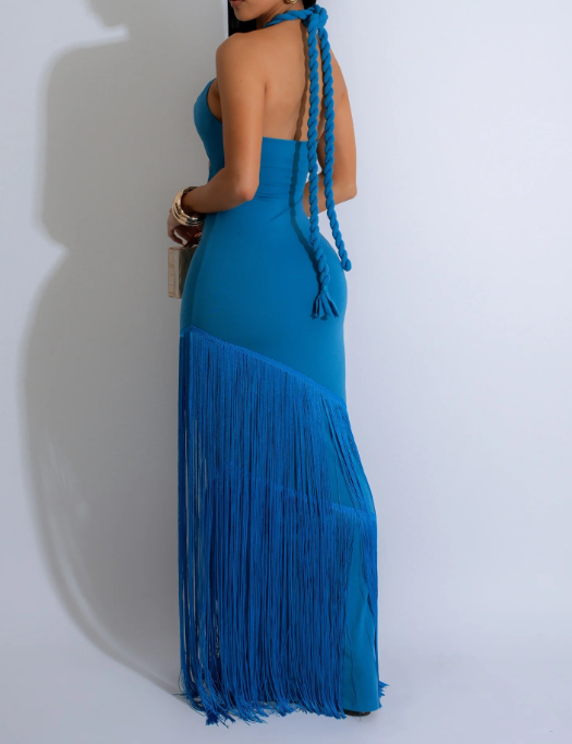 Coastal Rhythm Fringes Maxi Dress