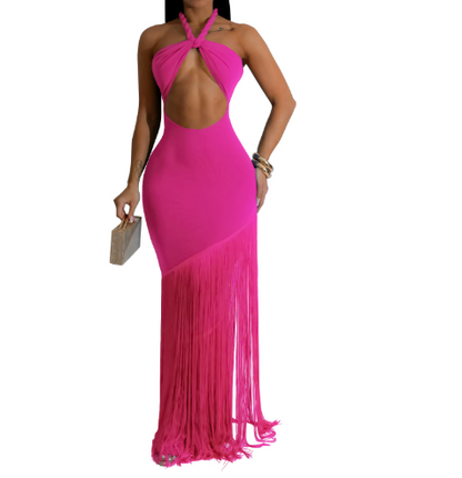 Coastal Rhythm Fringes Maxi Dress