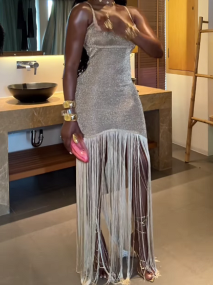Shiny Tassel Slip Dress