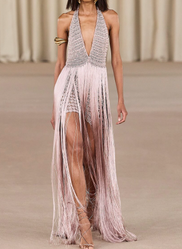 Deep V Halter Neck Straps Long Fringe Skirt