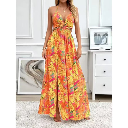 French Side Slit Floral Maxi Dress