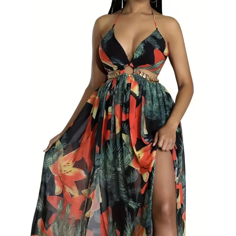 French Side Slit Floral Maxi Dress