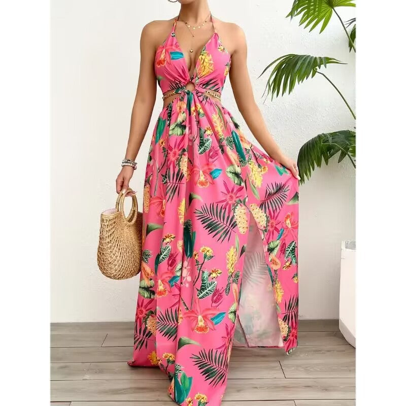 French Side Slit Floral Maxi Dress