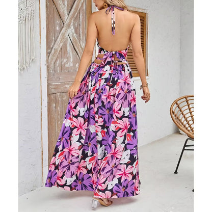French Side Slit Floral Maxi Dress