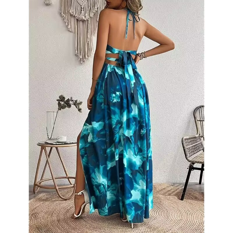 French Side Slit Floral Maxi Dress