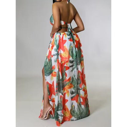 French Side Slit Floral Maxi Dress