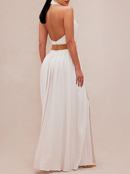 Sleeveless Backless Waist Shirt Dress