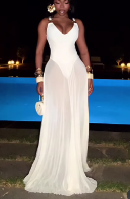 Sheer Mesh Maxi Dress - Cream