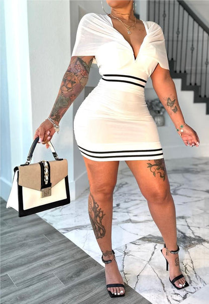 Deep V Neck Skirt Set