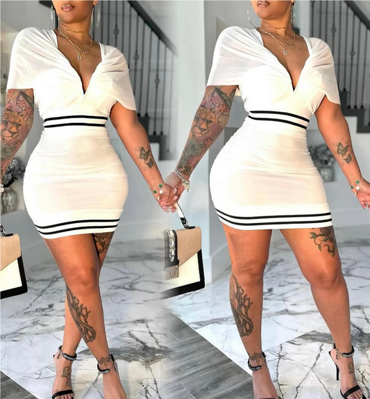 Deep V Neck Skirt Set
