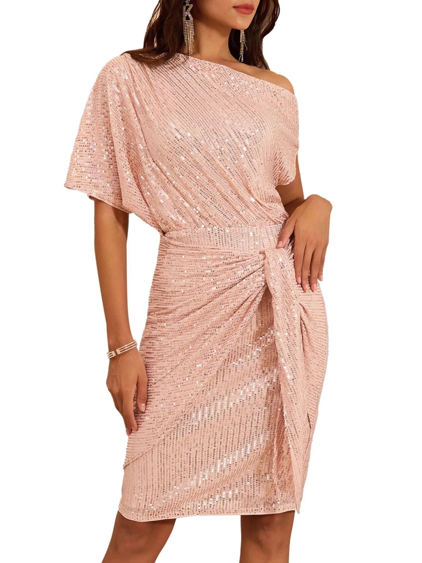 Women's Sequin Glitter One Shoulder Bodycon Dress