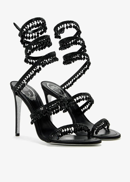 Rhinestone Tassel Embellished High-heeled Sandals