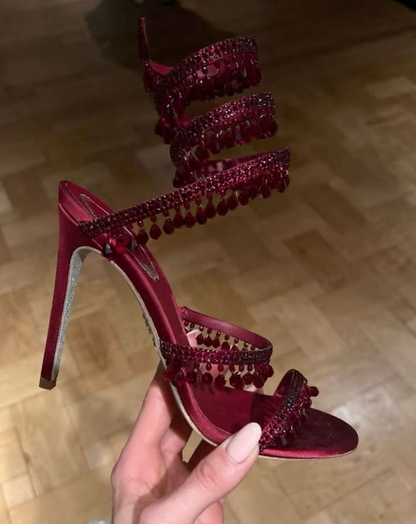 Rhinestone Tassel Embellished High-heeled Sandals