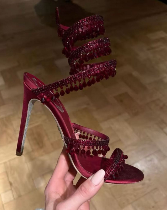 Rhinestone Tassel Embellished High-heeled Sandals