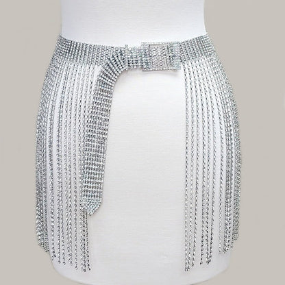 Rhinestone Pave Fringed Belt