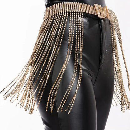 Rhinestone Pave Fringed Belt
