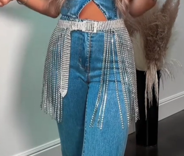 Rhinestone Pave Fringed Belt