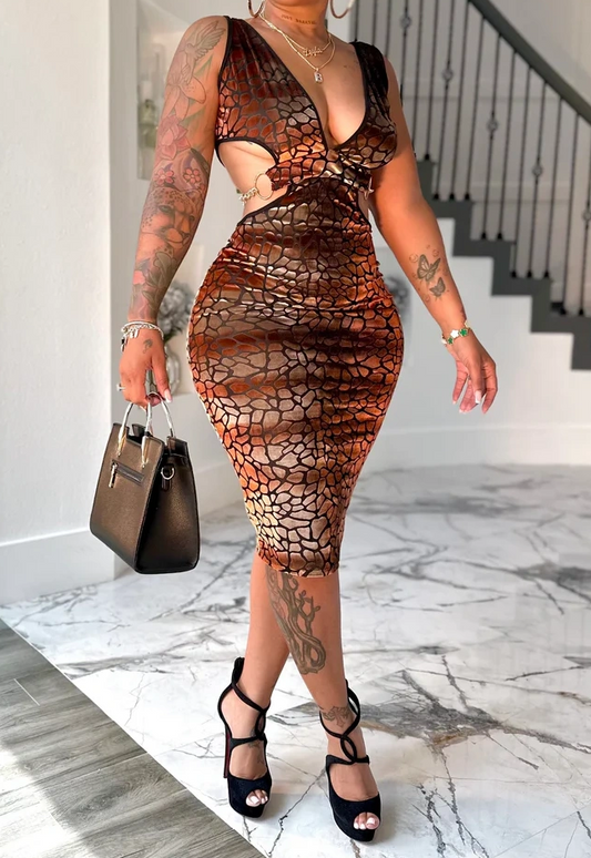 Deep V Leopard Print Bodycon Dress